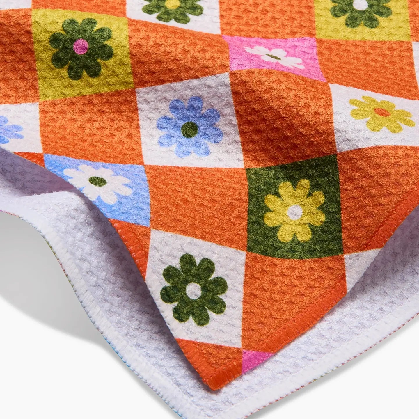tea towel - microfiber - spring check (floral diamond) by geometry house