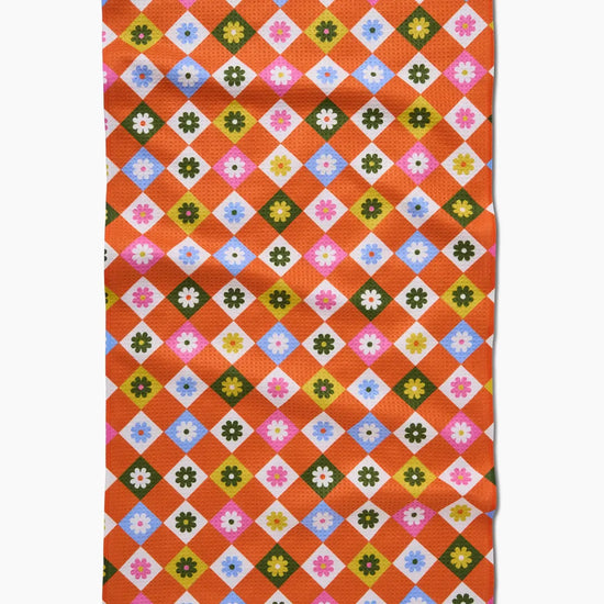 tea towel - microfiber - spring check (floral diamond) by geometry house