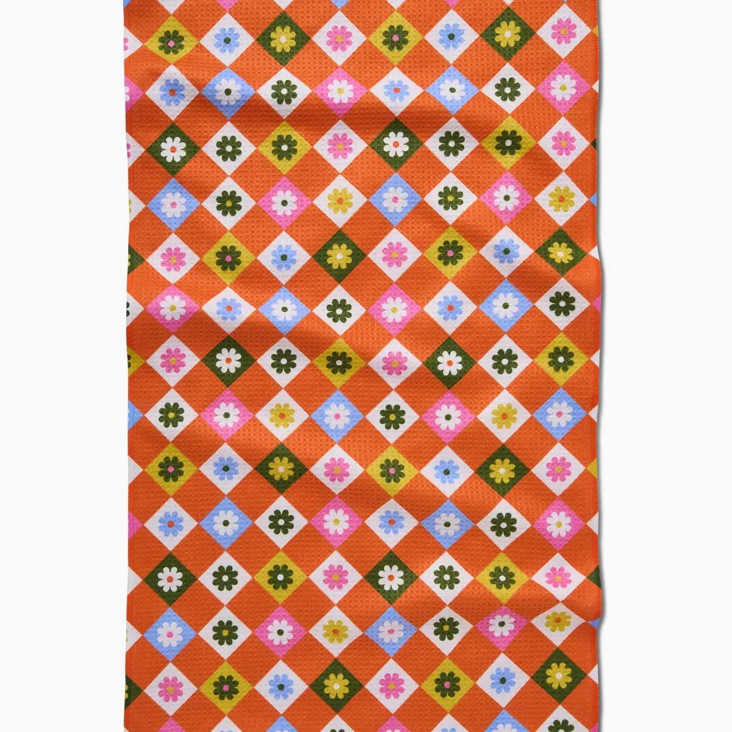 tea towel - microfiber - spring check (floral diamond) by geometry house