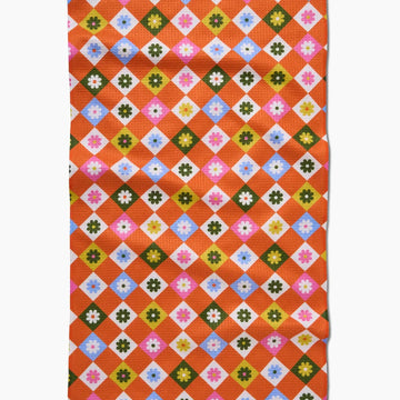 tea towel - microfiber - spring check (floral diamond) by geometry house
