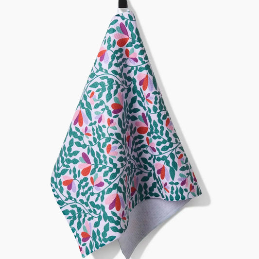 tea towel - microfiber - spring wavy leaves by geometry house