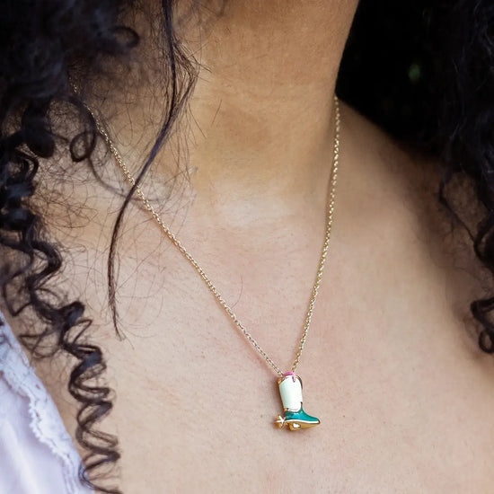 necklace - boot & spur - 18kgp enamel by peter and june