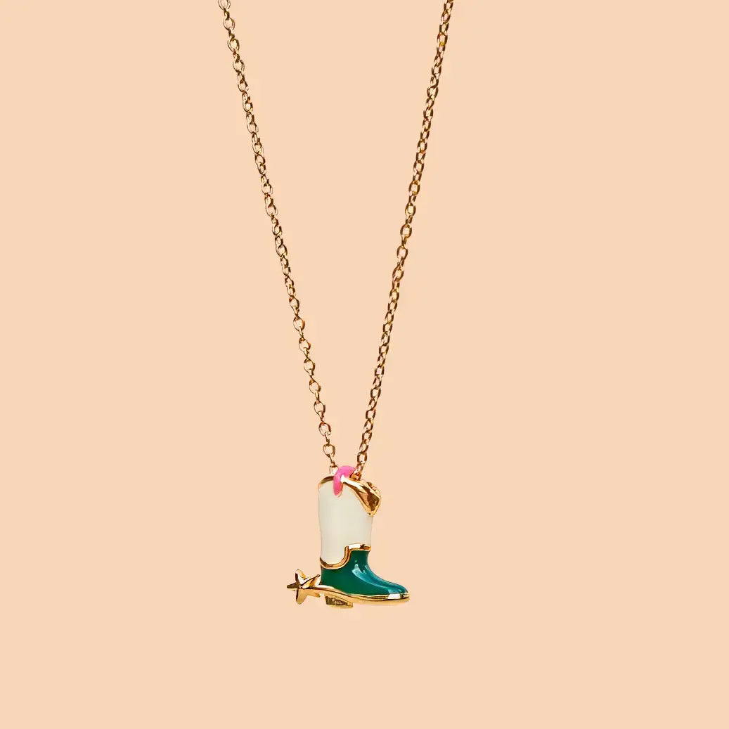 necklace - boot & spur - 18kgp enamel by peter and june