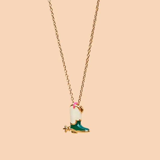 necklace - boot & spur - 18kgp enamel by peter and june