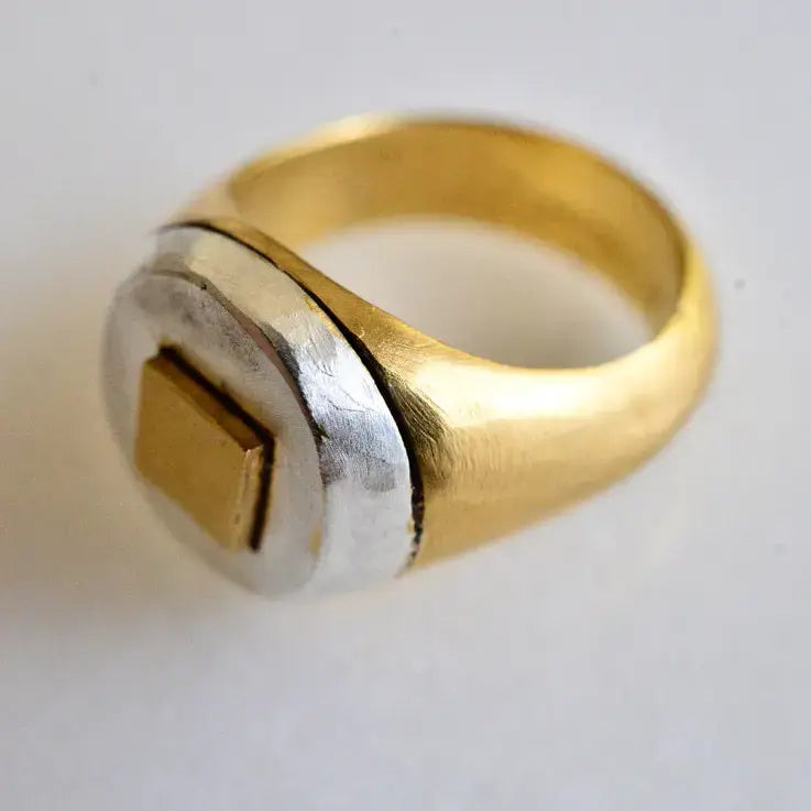 ring - square signet - bronze band/sterling top by montestruque