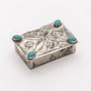 box - stamped silver "repousse" - turquoise corners by j. alexander rustic silver