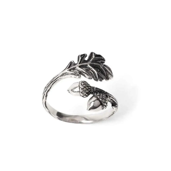 ring - adjustable oak & acorn - sterling silver by nina designs
