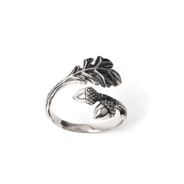 ring - adjustable oak & acorn - sterling silver by nina designs