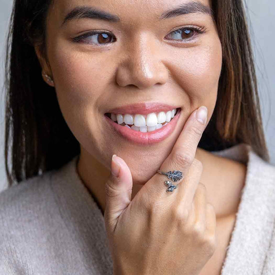 ring - adjustable oak & acorn - sterling silver by nina designs