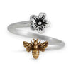 ring - flower & bee - sterling silver - adjustable by nina designs