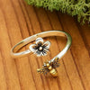 ring - flower & bee - sterling silver - adjustable by nina designs