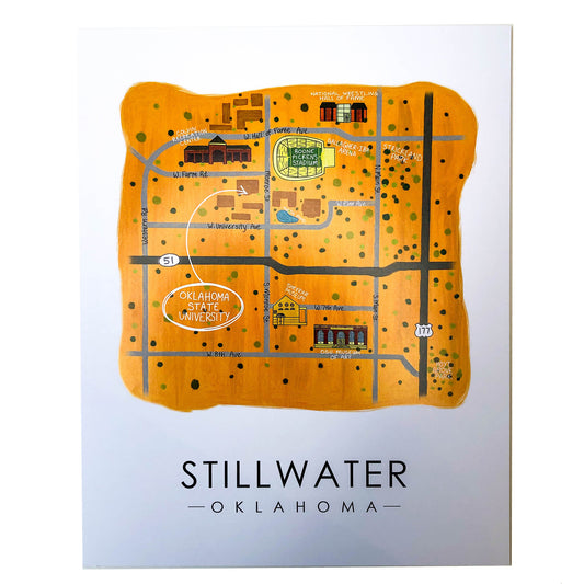 art print - ok map - stillwater by paper berries (formerly sugar mint)