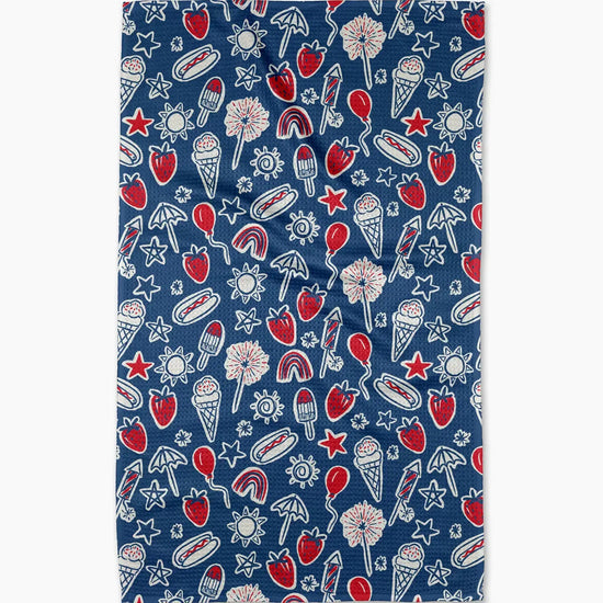 tea towel - microfiber - summer fun blue by geometry house