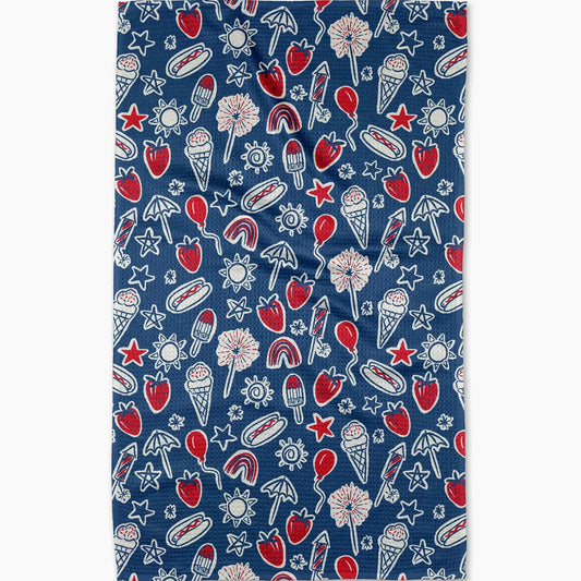 tea towel - microfiber - summer fun blue by geometry house
