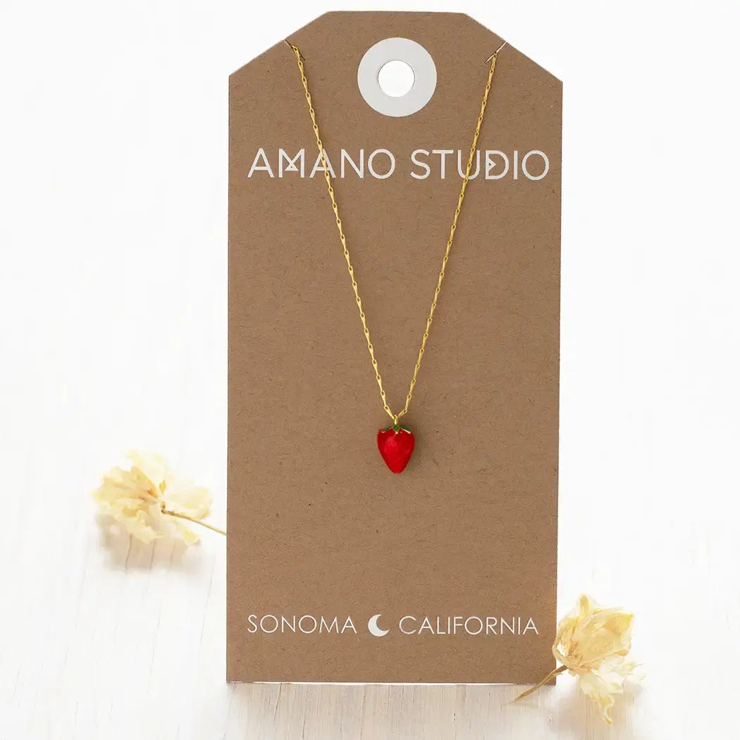necklace - strawberry charm - 14k gold plate by amano studio