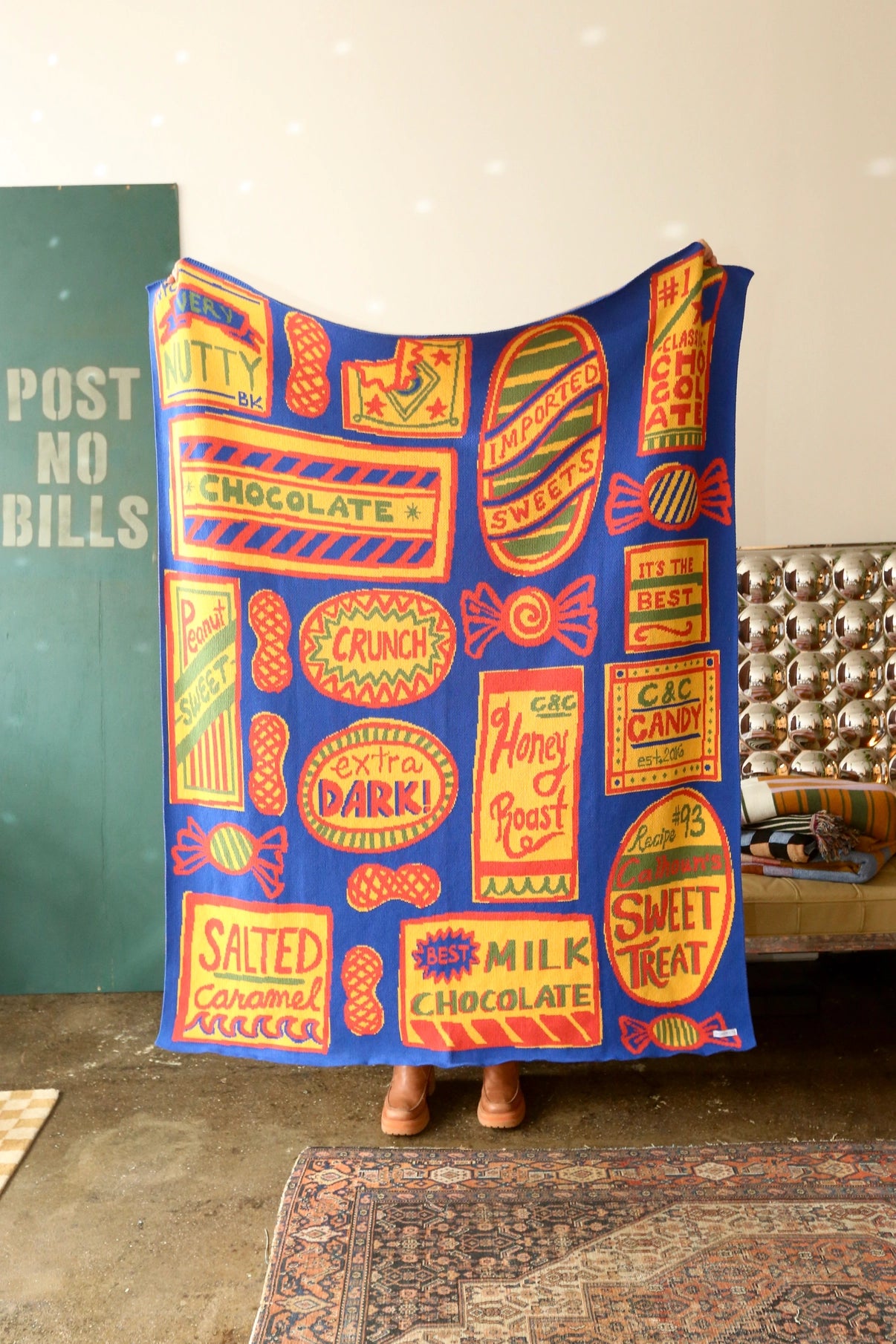 blanket - recycled cotton/acryclic - sweet treats - blue/yellow/red/green by calhoun & co.