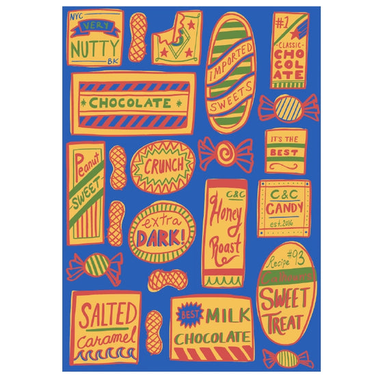 blanket - recycled cotton/acryclic - sweet treats - blue/yellow/red/green by calhoun & co.