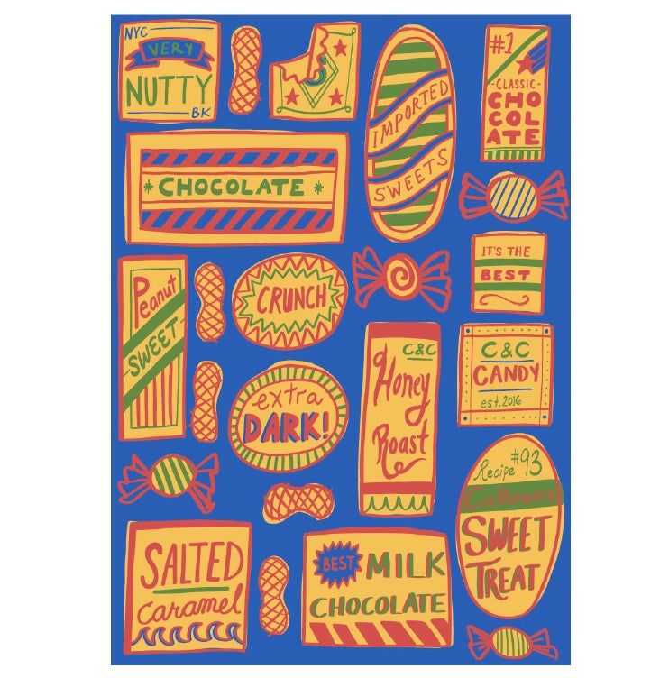 blanket - recycled cotton/acryclic - sweet treats - blue/yellow/red/green by calhoun & co.