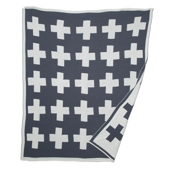 blanket - eco throw - swiss cross reversible - smoke by in2green