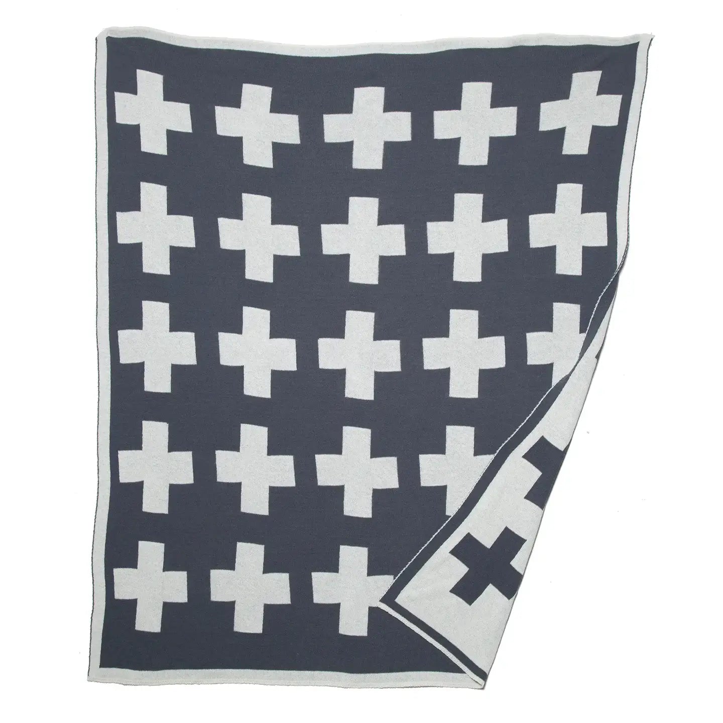 blanket - eco throw - swiss cross reversible - smoke by in2green