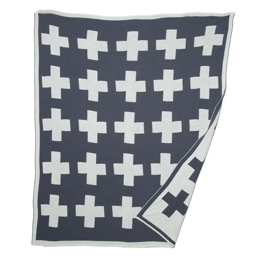 blanket - eco throw - swiss cross reversible - smoke by in2green
