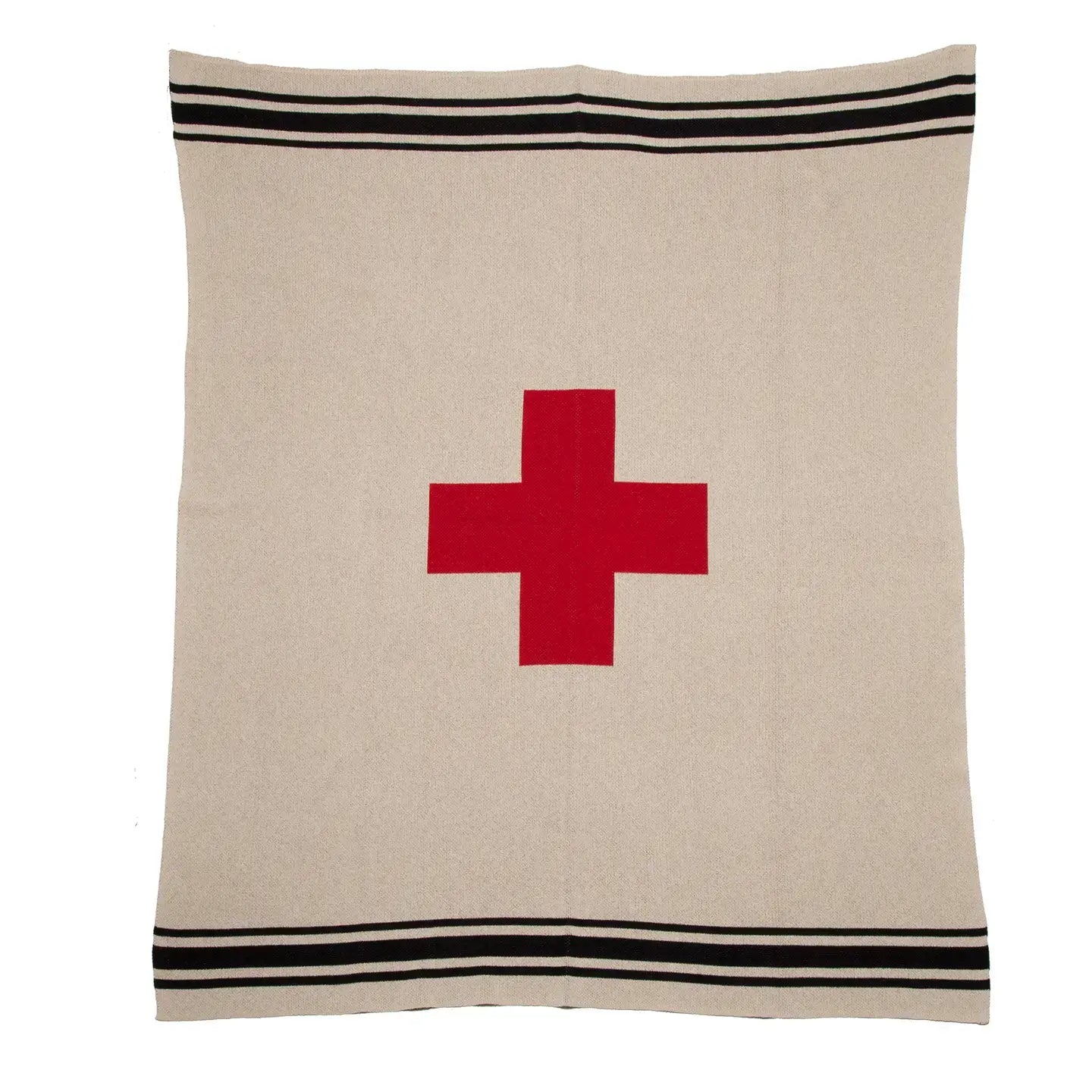 blanket - eco throw - swiss cross + stripes - flax/black/cherry by in2green