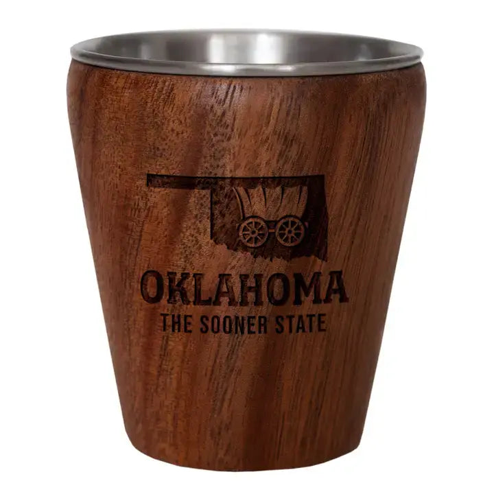 shot glass - oklahoma engraved - acacia + stainless steel by totally bamboo