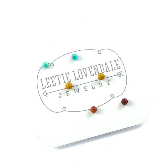 earrings - tiny lucite stud set - teal & terracotta coral by leetie lovendale