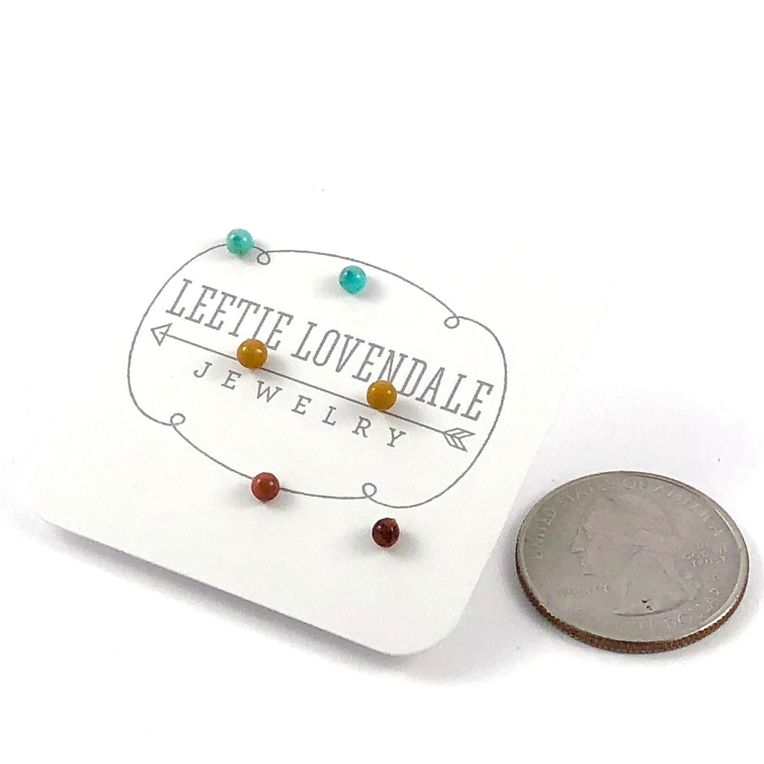 earrings - tiny lucite stud set - teal & terracotta coral by leetie lovendale