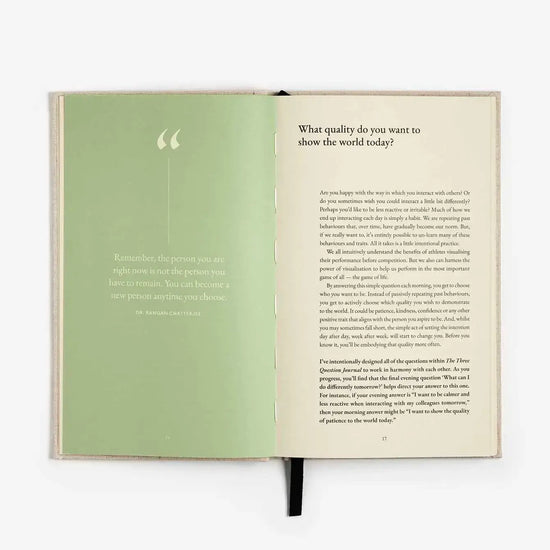 book - three question journal - daily wellbeing - linen by intelligent change