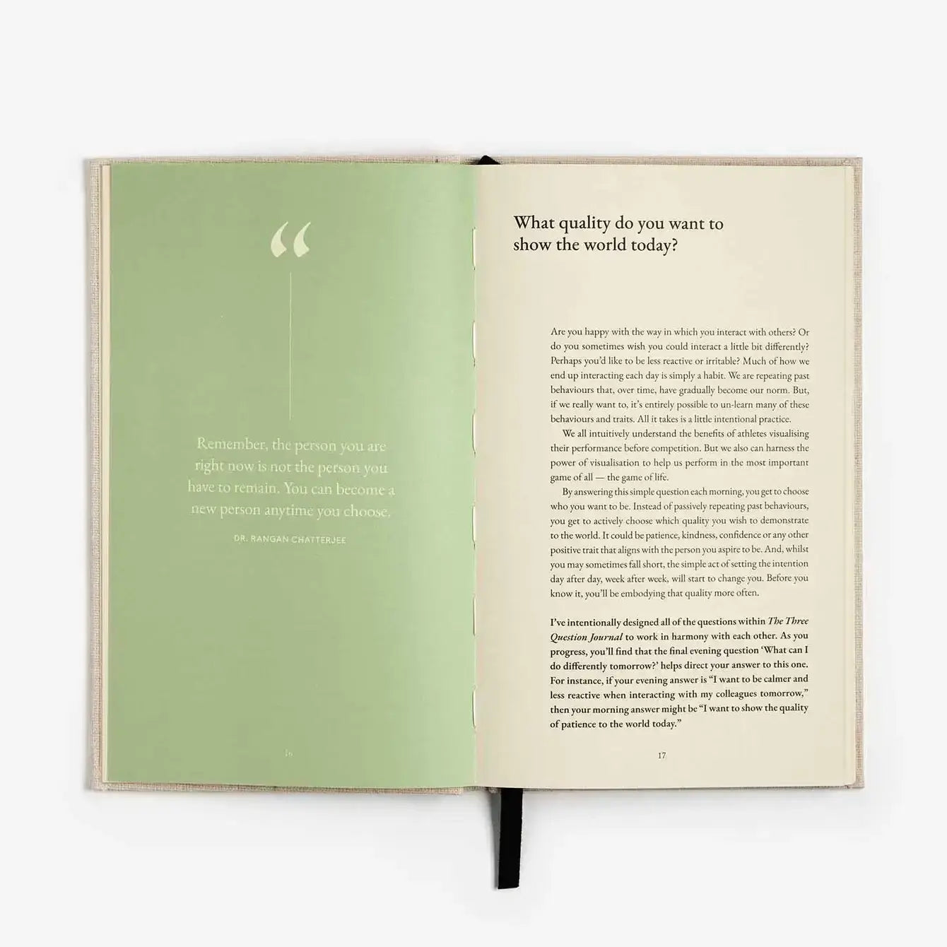 book - three question journal - daily wellbeing - linen by intelligent change