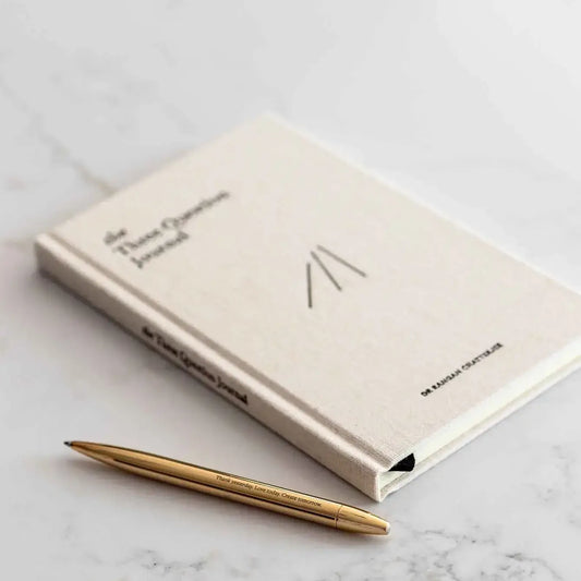 book - three question journal - daily wellbeing - linen by intelligent change