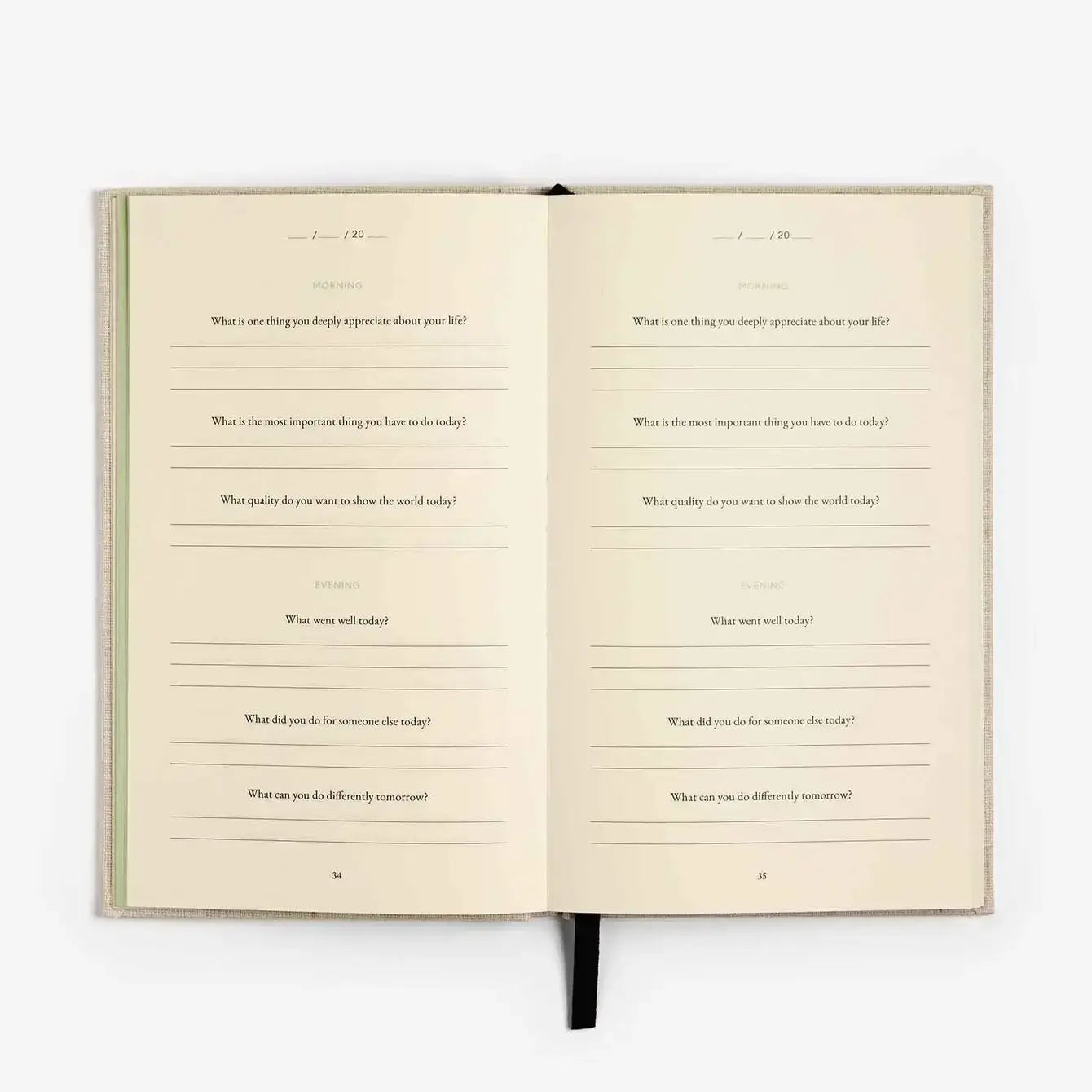 book - three question journal - daily wellbeing - linen by intelligent change