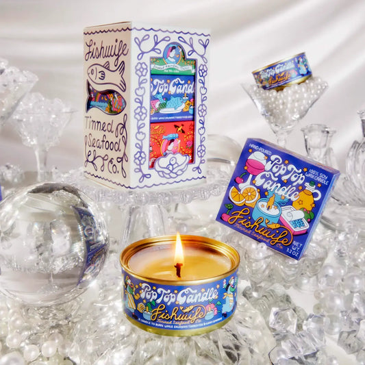 tinned trio - pop top candle + smoked salmon + smoked rainbow trout by fishwife
