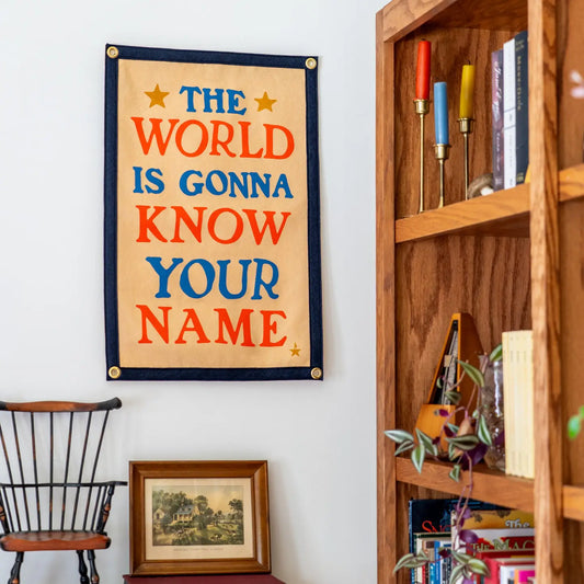 banner - camp flag - the world is gonna know your name by oxford pennant