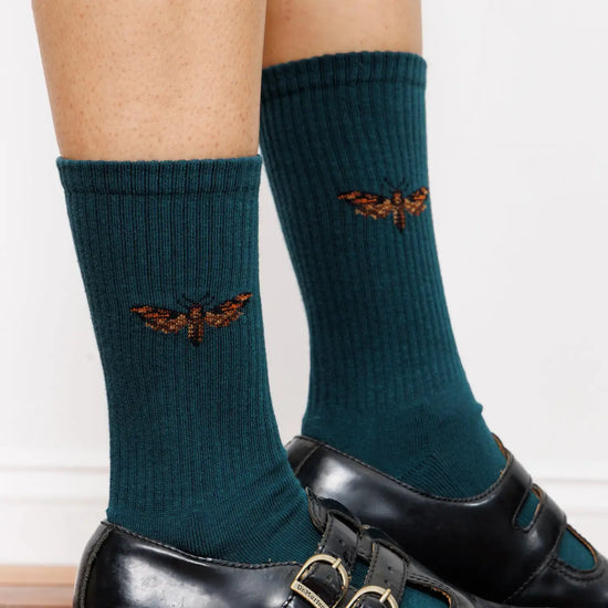 socks - teal moth - crew by american trench