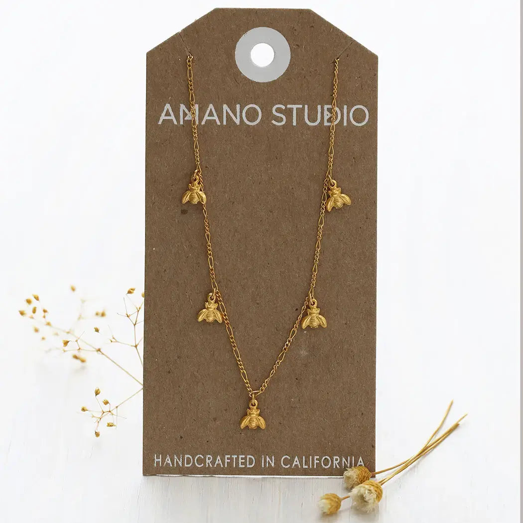 necklace - tiny bee - 16" chain - 14kgp by amano studio