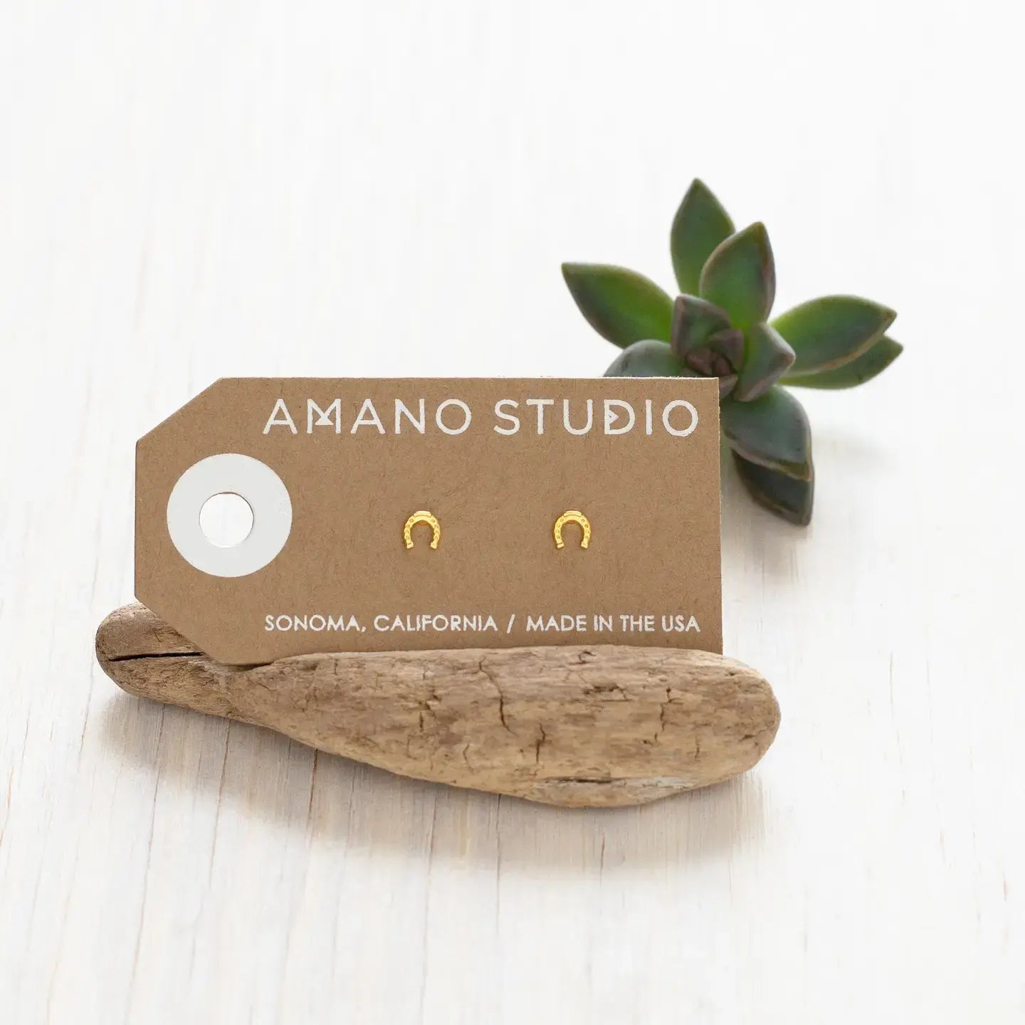 earrings - stud - tiny horseshoe - 14kgp by amano studio