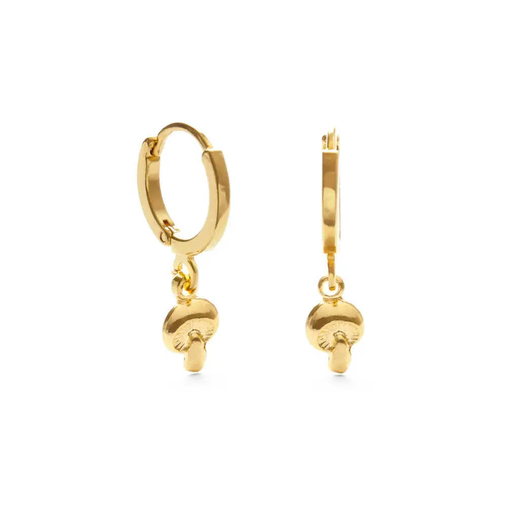 earrings - tiny mushroom huggies - 24k gold plate brass by amano studio