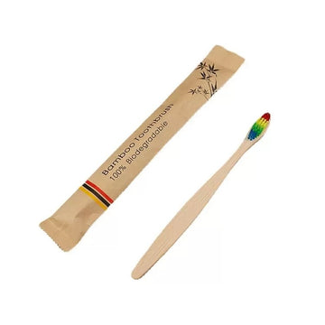 toothbrush - bamboo - rainbow bristles by plenty