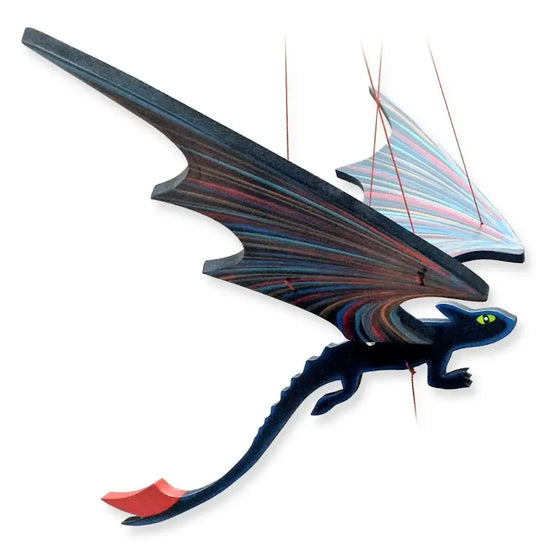 mobile - flying - "toothless" black dragon by tulia's artisan gallery