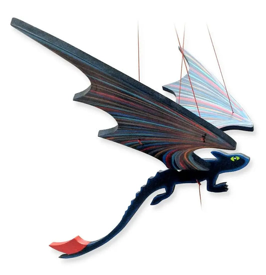 mobile - flying - "toothless" black dragon by tulia's artisan gallery