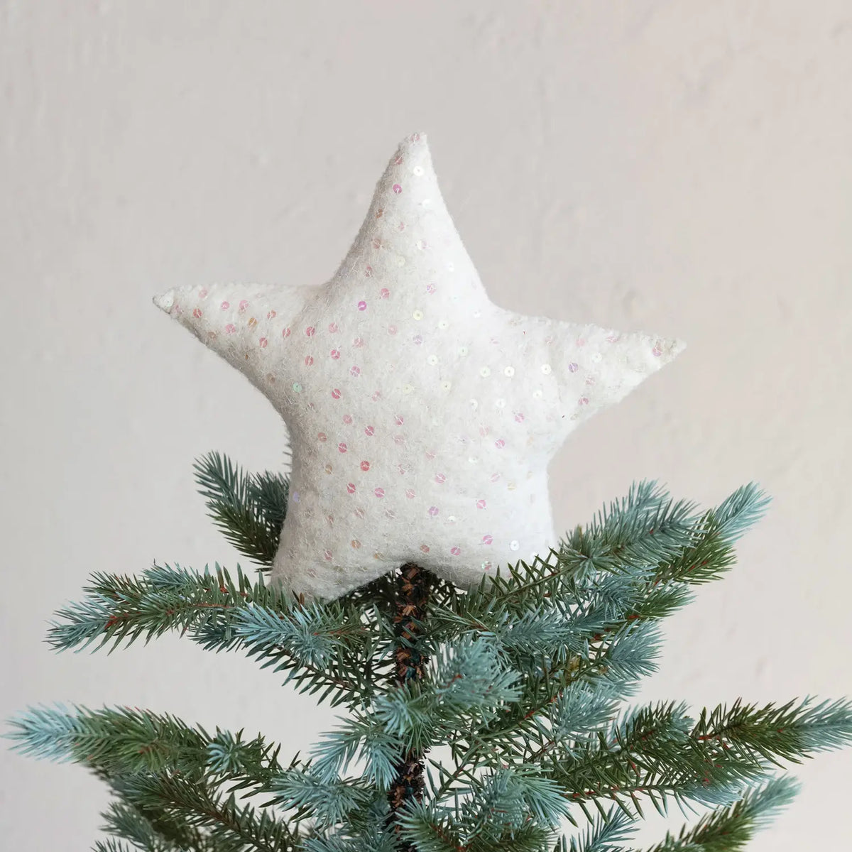 tree topper - wool felt star - sequins - beige by creative co-op