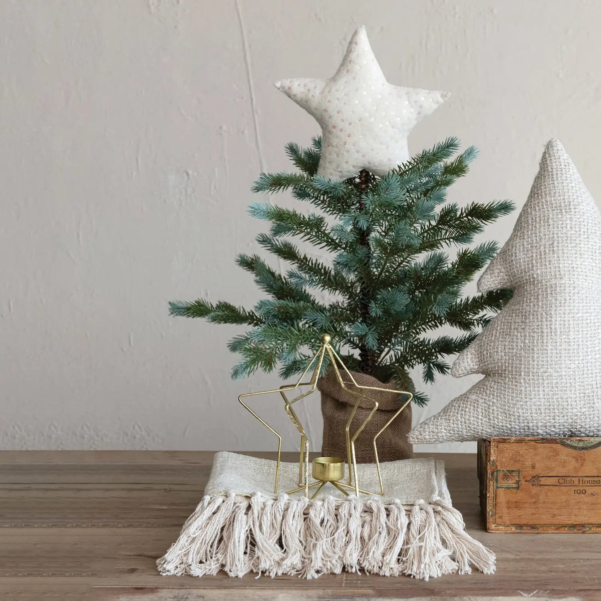tree topper - wool felt star - sequins - beige by creative co-op