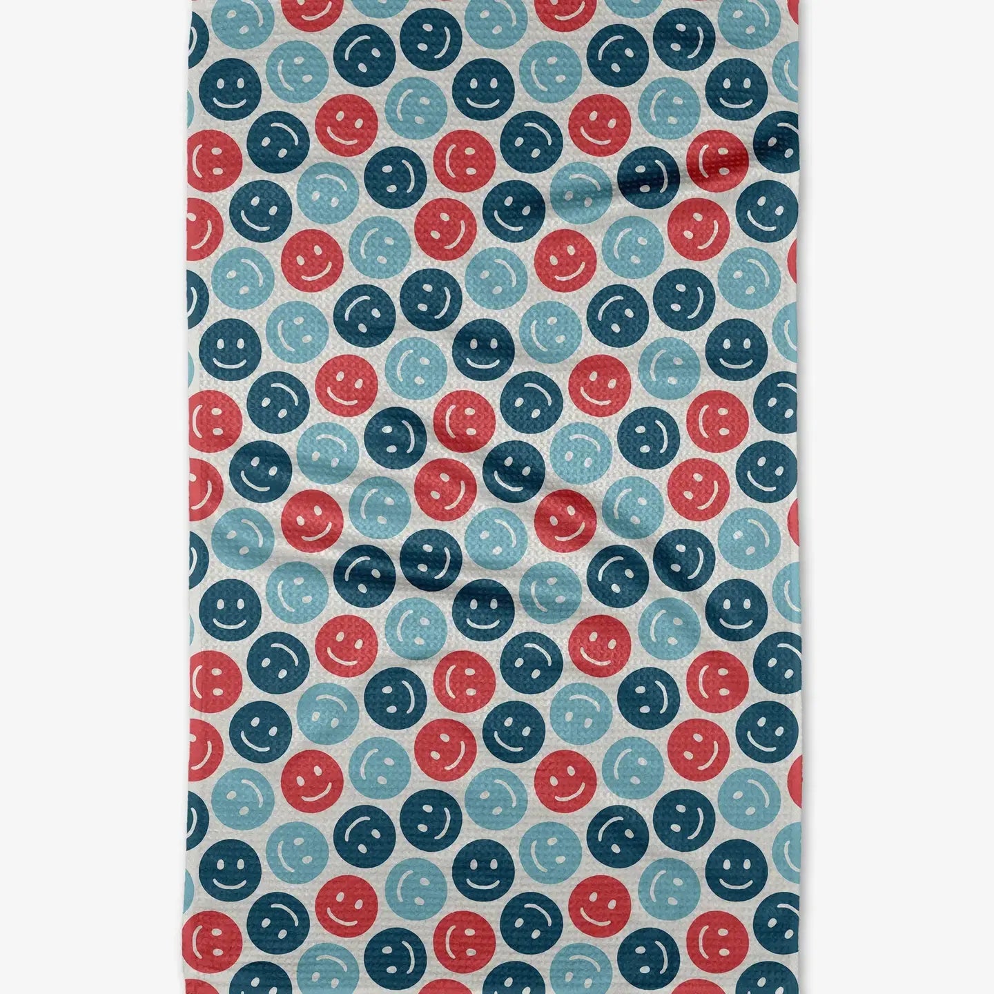 tea towel - microfiber - smiley face red/blues by geometry house