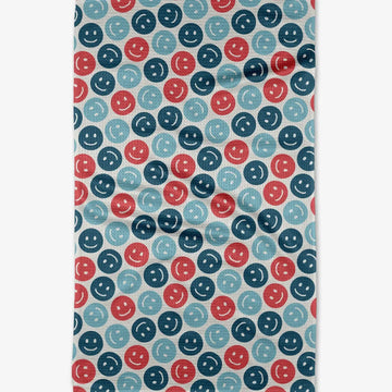 tea towel - microfiber - smiley face red/blues by geometry house