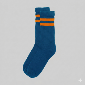 Socks | Retro Double Stripe | Royal/Orange