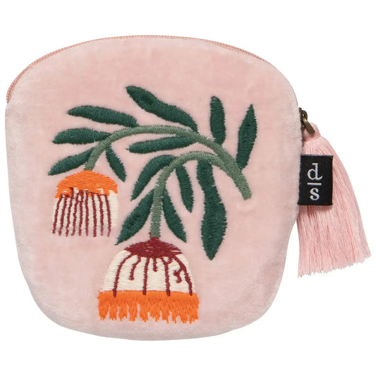 coin purse - embroidered velvet - venus - pink by now designs