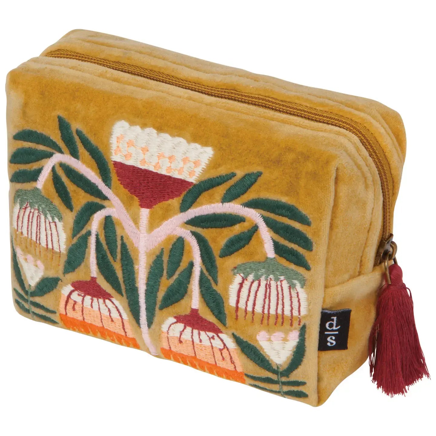 pouch - embroidered velvet - venus - ochre by now designs