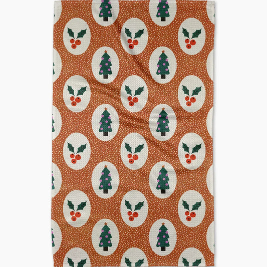 tea towel - microfiber holiday - vintage holly by geometry house
